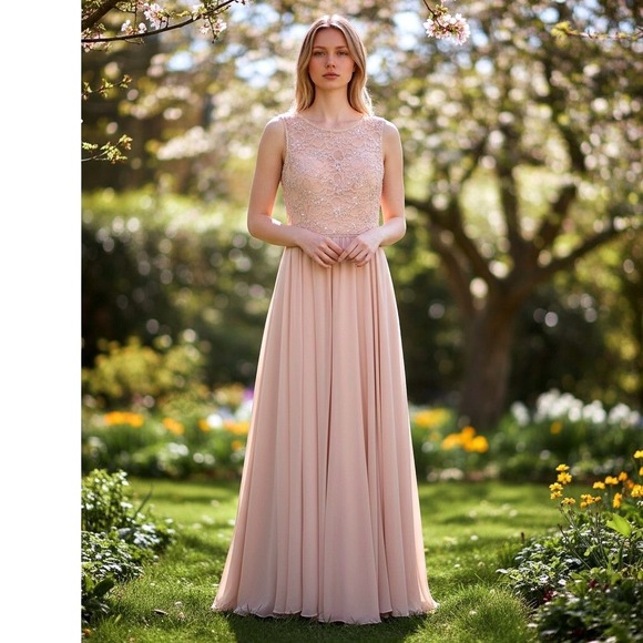 Mori Lee Dresses & Skirts - Blush Pink Bridesmaid Dress Formal Gown Lace Sequin Sleeveless Party Maxi